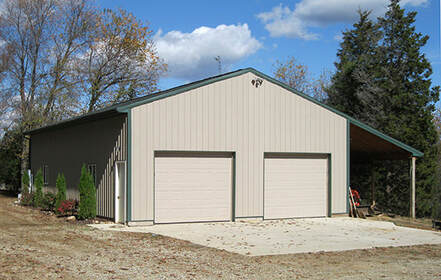 2 garage door with lean to pole barn approximate size 30'x48'x12' with a 12'x48' lean to