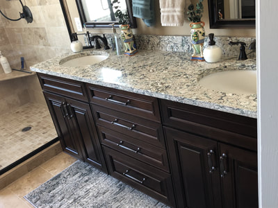 Gallery #24 - Kraftmaid Vantage master bathroom vanity in dark brown stain
