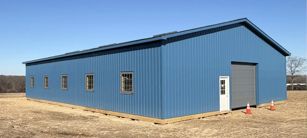 Blue Pole barn Shed exterior